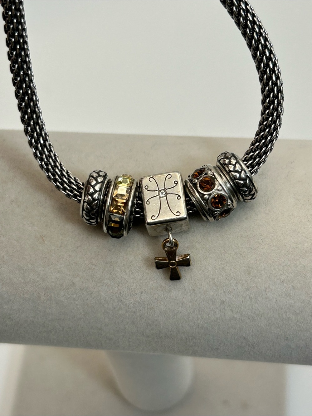 Brighton Beverly Glam Holiday Bracelet 8" Mesh Chain Cross Charm Cube 4 Spacers - Picture 4 of 11